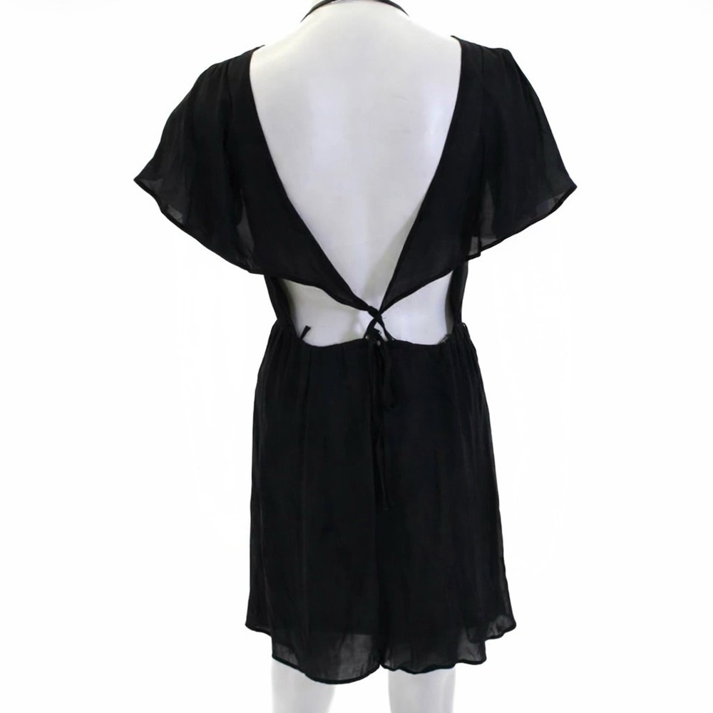 NWT Reformation Black V neck Chiffon Ruffle sleeve backless Mini Dress sz4